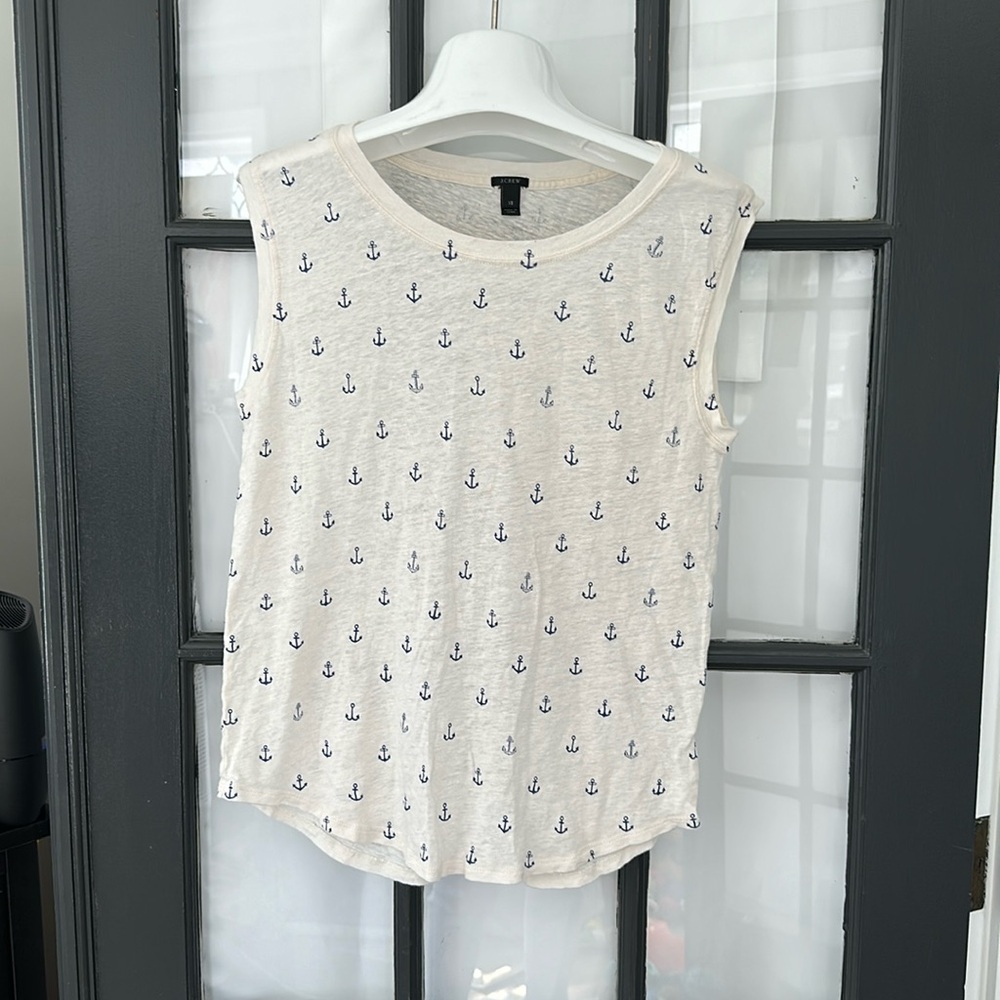 J Crew anchor print linen sleeveless tee ⚓️